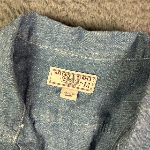 Wallace & Barnes Chambray 4-Pocket Camp Shirt Mens M Loop Collar Guayabera - Picture 4 of 10